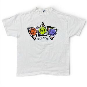 Vintage Adidas Tennis Abstract Art TShirt Trefoil Logo Athletic 80s 90s USA Made